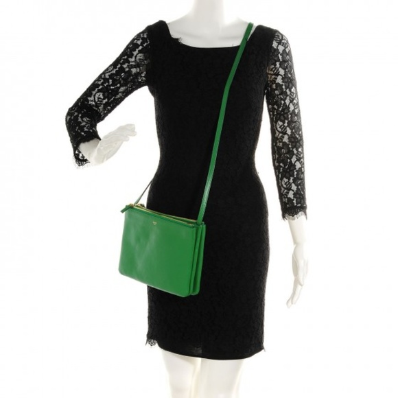 CELINE Large Lambskin Trio Bag GRASS GREEN - Picture 1 of 8